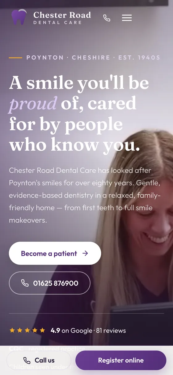 Chester Road Dental Care on a phone