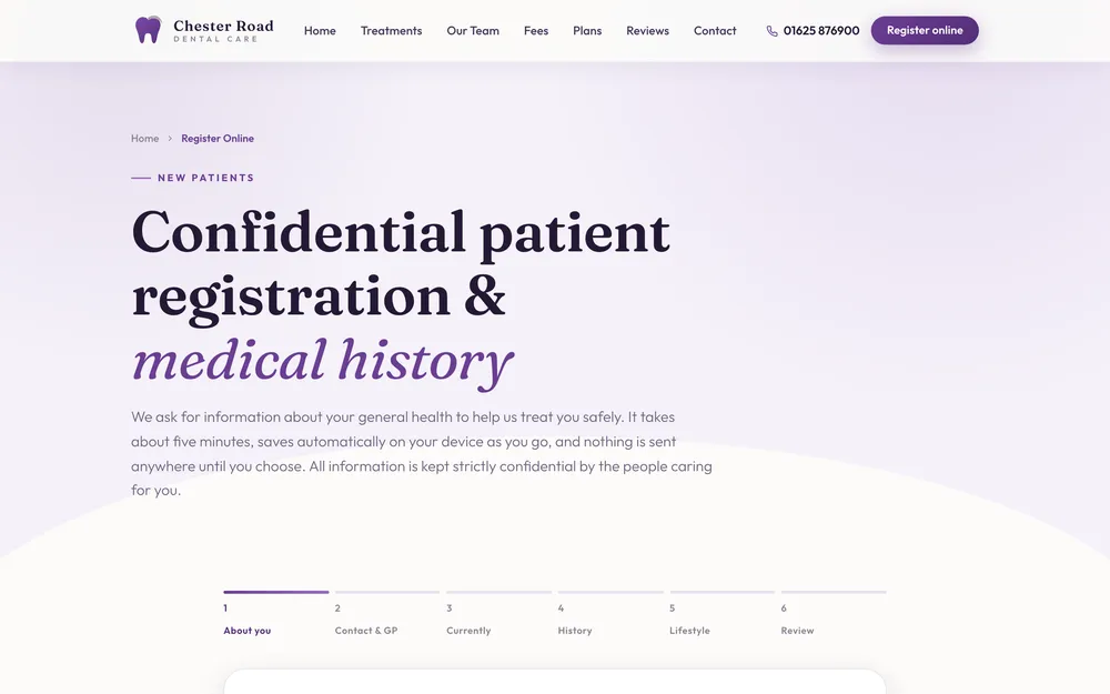 Chester Road Dental Care: Registration wizard