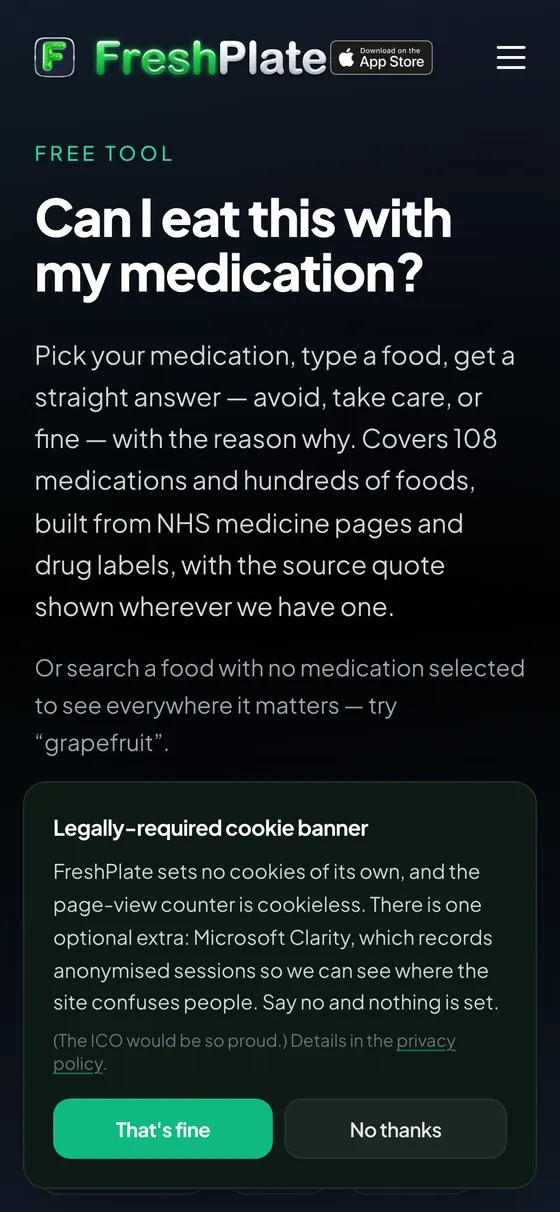 FreshPlate on a phone