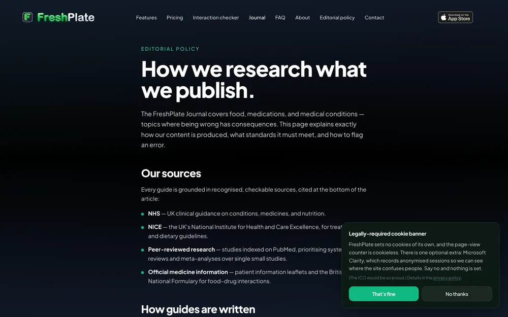 FreshPlate: Editorial policy