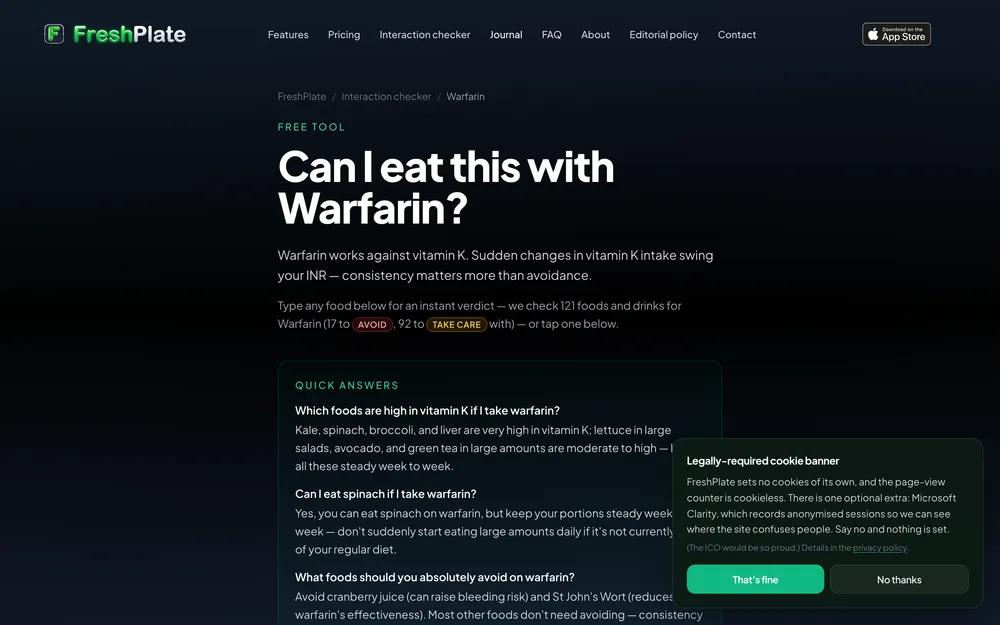 FreshPlate: Warfarin result