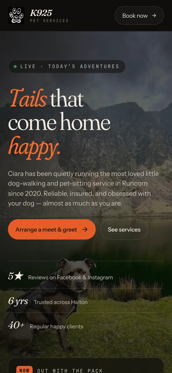 K925 Pet Services on a phone