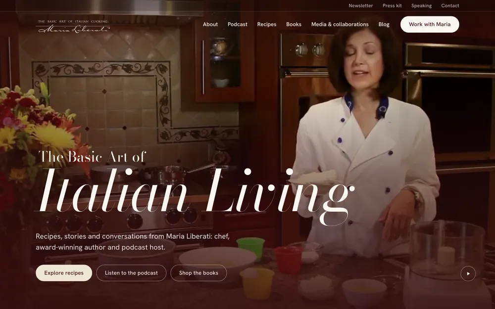 Maria Liberati: the home page on a desktop